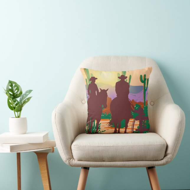 Cowboy Silhouette Desert Landscape Throw Pillow (Chair)