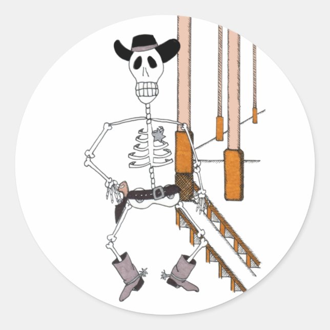 Cowboy Skeleton in Cowboy Hat and Cowboy Boots Classic Round Sticker (Front)
