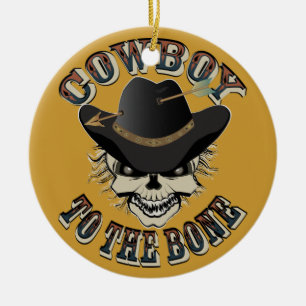 Cowboy Skull Ceramic Ornament