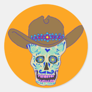 cowboy skull, Dia de los Muertos Classic Round Sticker