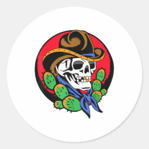 Cowboy Skull Western Traditional Tattoo Artist Tat Classic Round Sticker