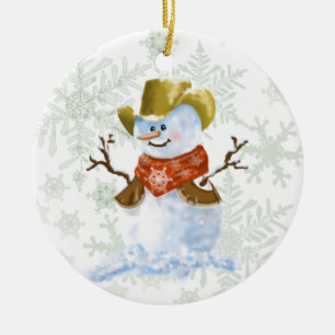 Cowboy Snowman Ceramic Tree Decoration