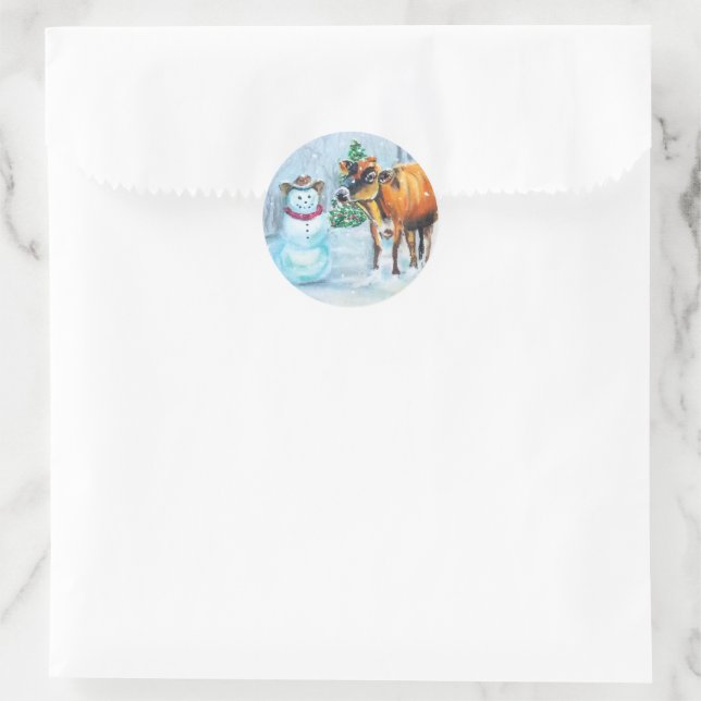 Cowboy Snowman Christmas Classic Round Sticker (Bag)