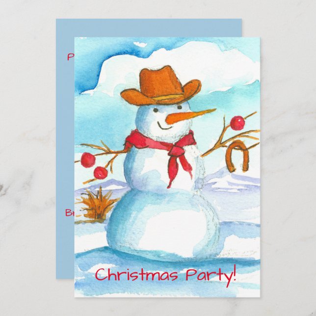 Cowboy Snowman Christmas Party Invitation (Front/Back)