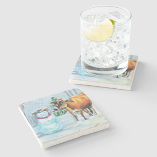 Cowboy Snowman Christmas Stone Coaster