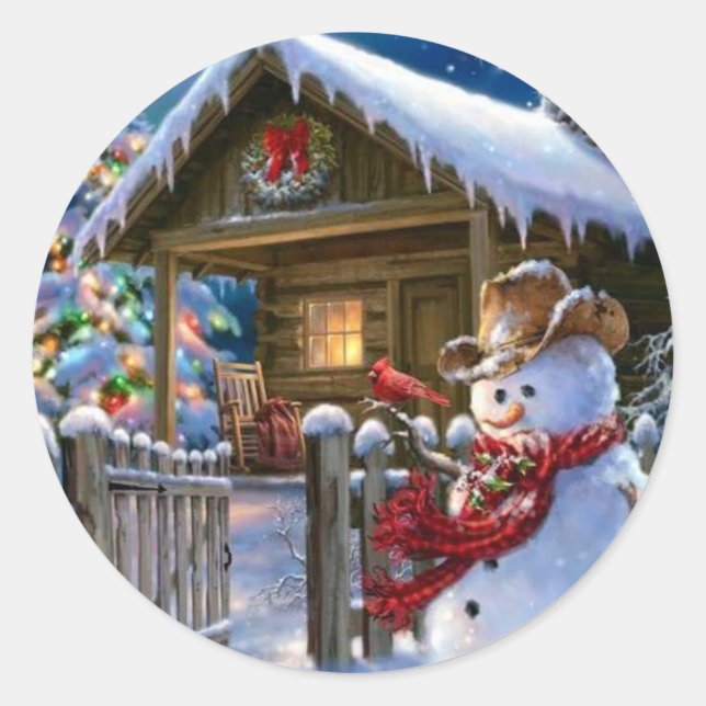 Cowboy Snowman Classic Round Sticker (Front)