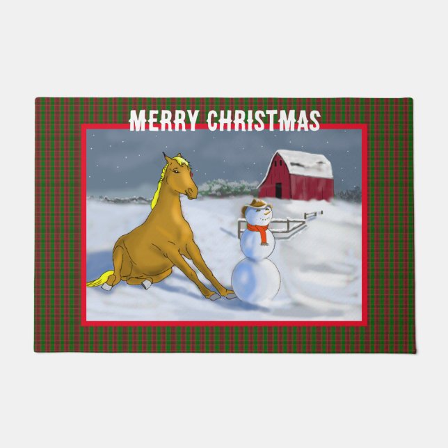 Cowboy Snowman & Horse Doormat (Front)