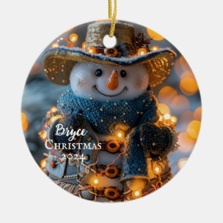 Cowboy Snowman Personalised Ornament