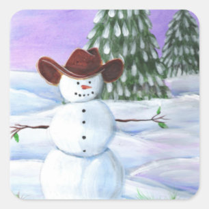 Cowboy Snowman Square Sticker