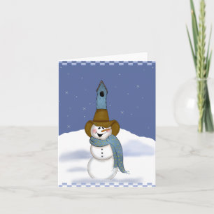 Cowboy Snowman with Birdhouse Holiday Card