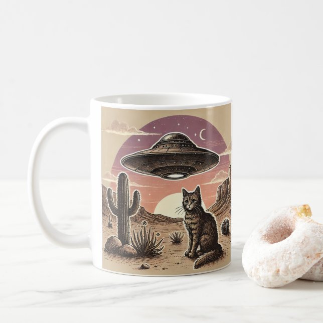 Cowboy Spaceship Cat Coffee Mug (With Donut)