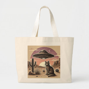 Cowboy Spaceship Cat Large Tote Bag
