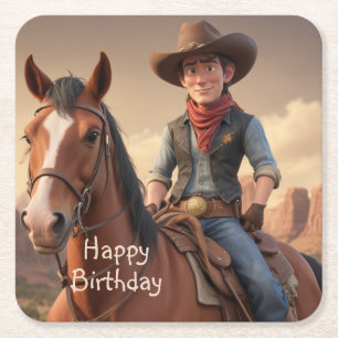 Cowboy Square Paper Coaster