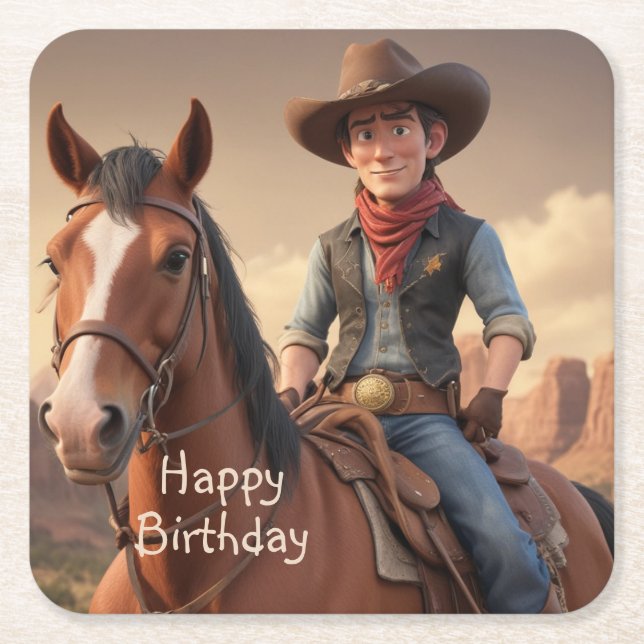 Cowboy Square Paper Coaster (Front)