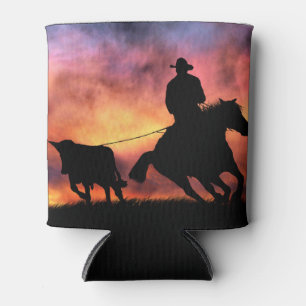 Cowboy Steer Roping off of Horse Koozie