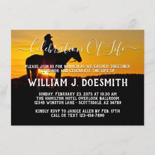 Cowboy Sunset Funeral Memorial Service Invitation