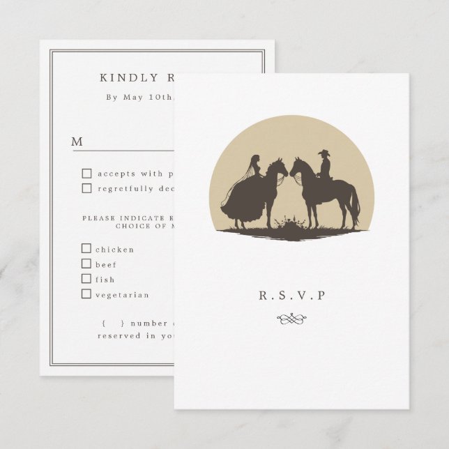 Cowboy sunset meal choices wedding RSVP Card (Front/Back)