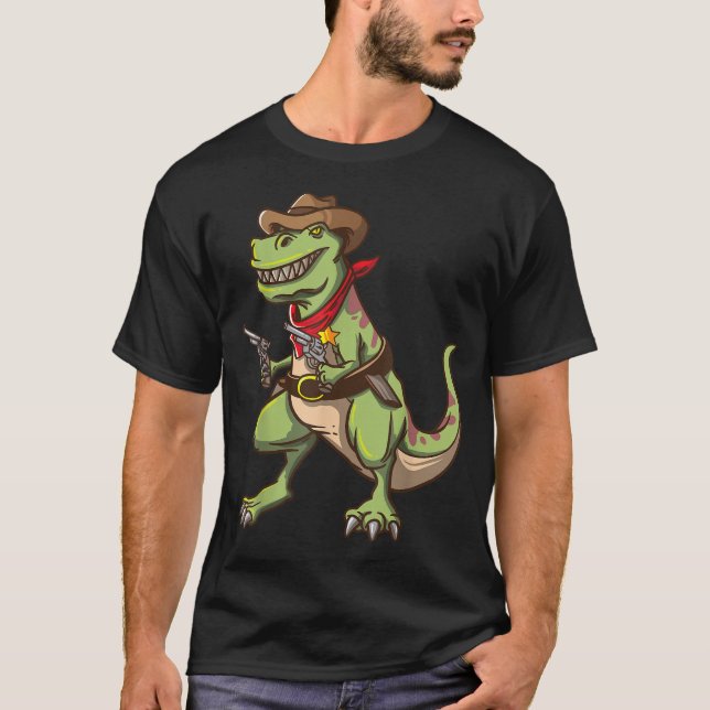 Cowboy T Rex Dinosaur Kids Wild West Country T-Shirt (Front)