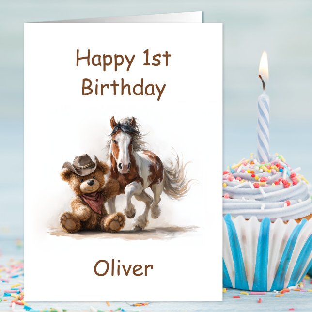 Cowboy Teddy Bear 1st Birthday Card (Creator Uploaded)