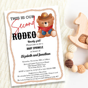 Cowboy Teddy Bear Rodeo Red Second Baby Sprinkle Invitation