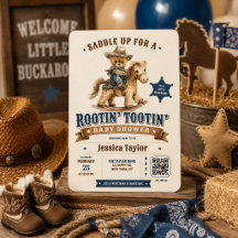 Cowboy Teddy Bear Western QR RSVP  Baby Shower 