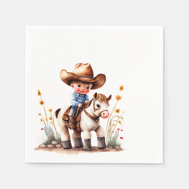 Cowboy Themed Birthday Party Napkin (Front)