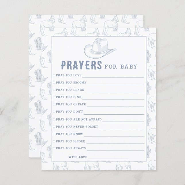 Cowboy toile de jouy baby shower, prayers for baby (Front/Back)