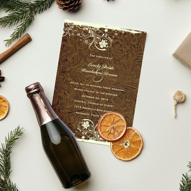 Cowboy Tooled Leather Style Wedding Invitation (Creator Uploaded)