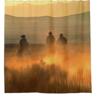 Cowboy Trio: Mountainous Background Gallop. Shower Curtain