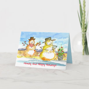 Cowboy Tumbleweed Snowmen Happy Holidays Christmas Card