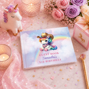 Cowboy Unicorn Pink Purple Girl Birthday Guest Book
