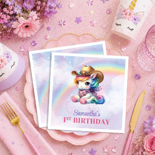 Cowboy Unicorn Pink Purple Girl Birthday Napkins