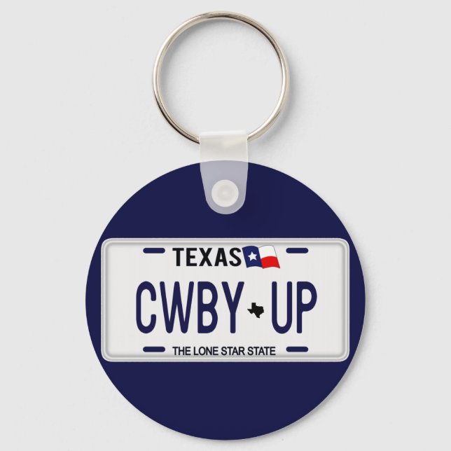 Cowboy Up!  CWBY UP Texas License Plate Key Ring (Front)