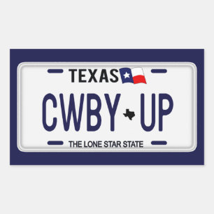 Cowboy Up!  CWBY UP Texas License Plate Rectangular Sticker