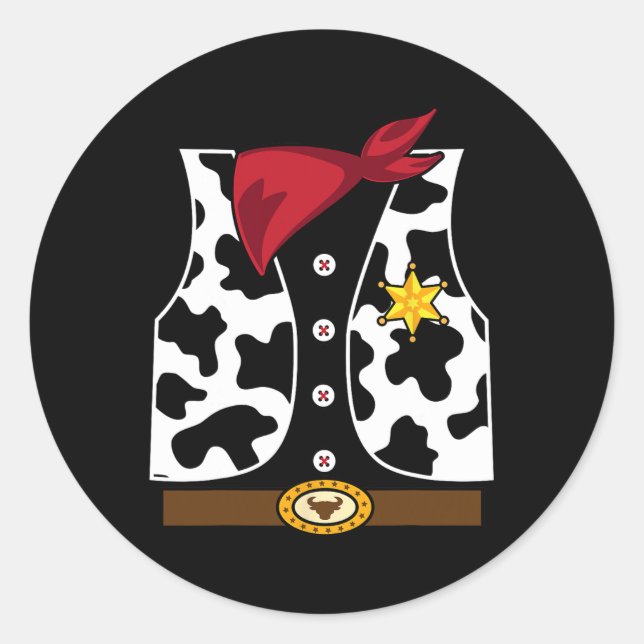 Cowboy Vest Western Sheriff Costume Cool Easy Hall Classic Round Sticker (Front)