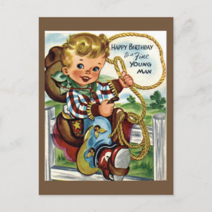 Cowboy Vintage Birthday Postcard