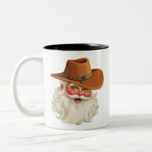 Cowboy Vintage Santa Funny Retro Western Two-Tone Coffee Mug