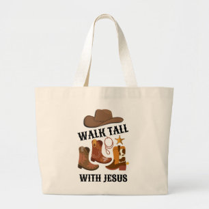 Cowboy WALK TALL WITH JESUS Christian Large Tote Bag