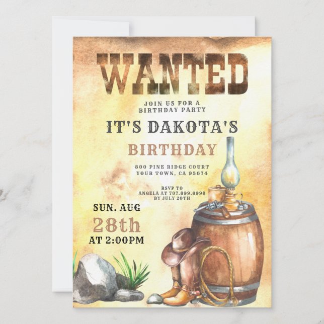 Cowboy Wanted Birthday  Invitation (Front)