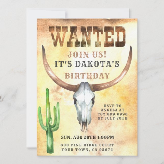 Cowboy Wanted Birthday  Invitation (Front)