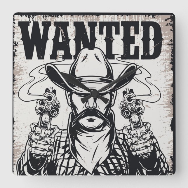 Cowboy Wanted Poster Square Wall Clock (Front)
