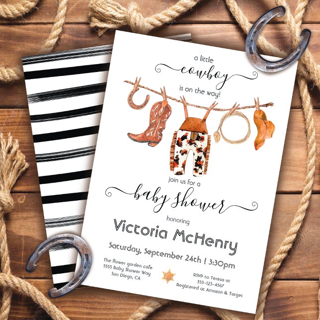 Cowboy Western Baby Boy Clothesline Baby Shower In Invitation (Creator Uploaded)