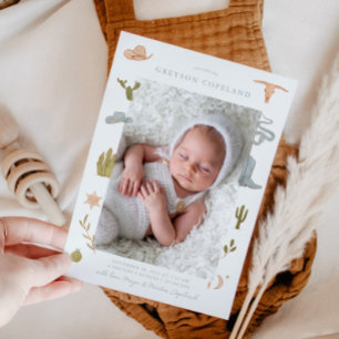 Cowboy Western Baby Photo Birth Announcement
