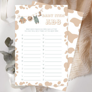 Cowboy Western Baby Shower Item ABC Game