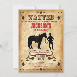 Cowboy Western Birthday Invitation / Wanted Poster