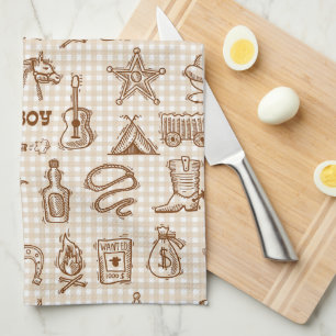 Cowboy Western Birthday Party Gingham Tea Towel