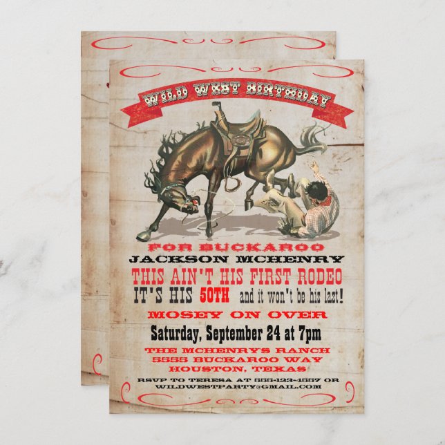 Cowboy Western Birthday Party Invitations (Front/Back)