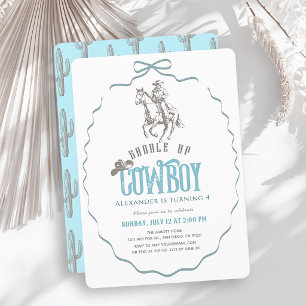 Cowboy Western Blue Bow Boy Birthday Invitation