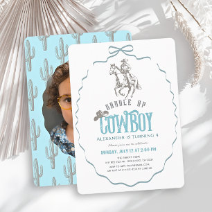 Cowboy Western Blue Bow Boy Photo Birthday Invitation