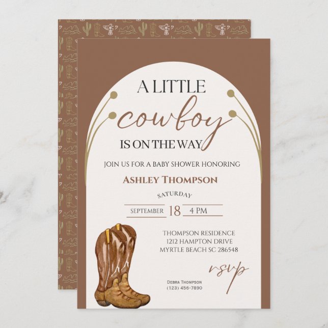 Cowboy Western Boy Baby Shower Invitation (Front/Back)